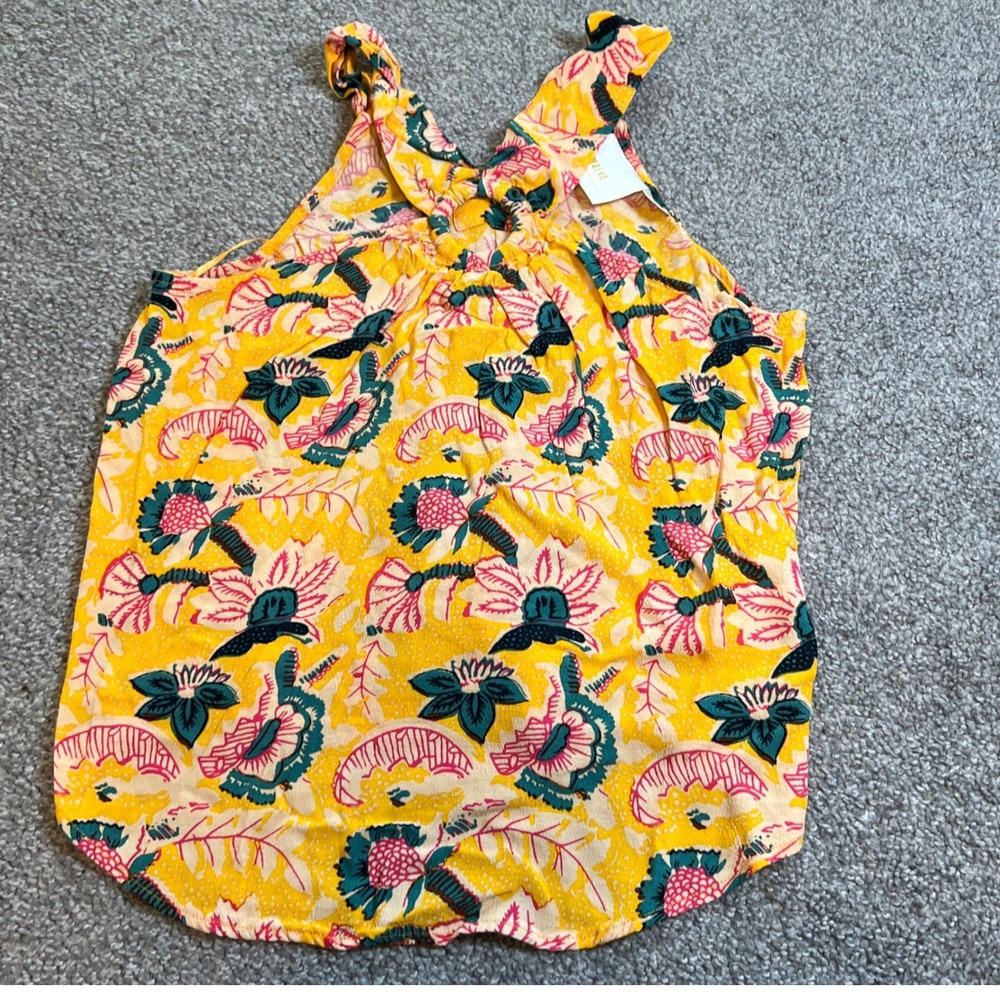 Maeve‎ Anthropologie Floral Halter Tank Top Womens 2P Yellow Botanical Keyhole